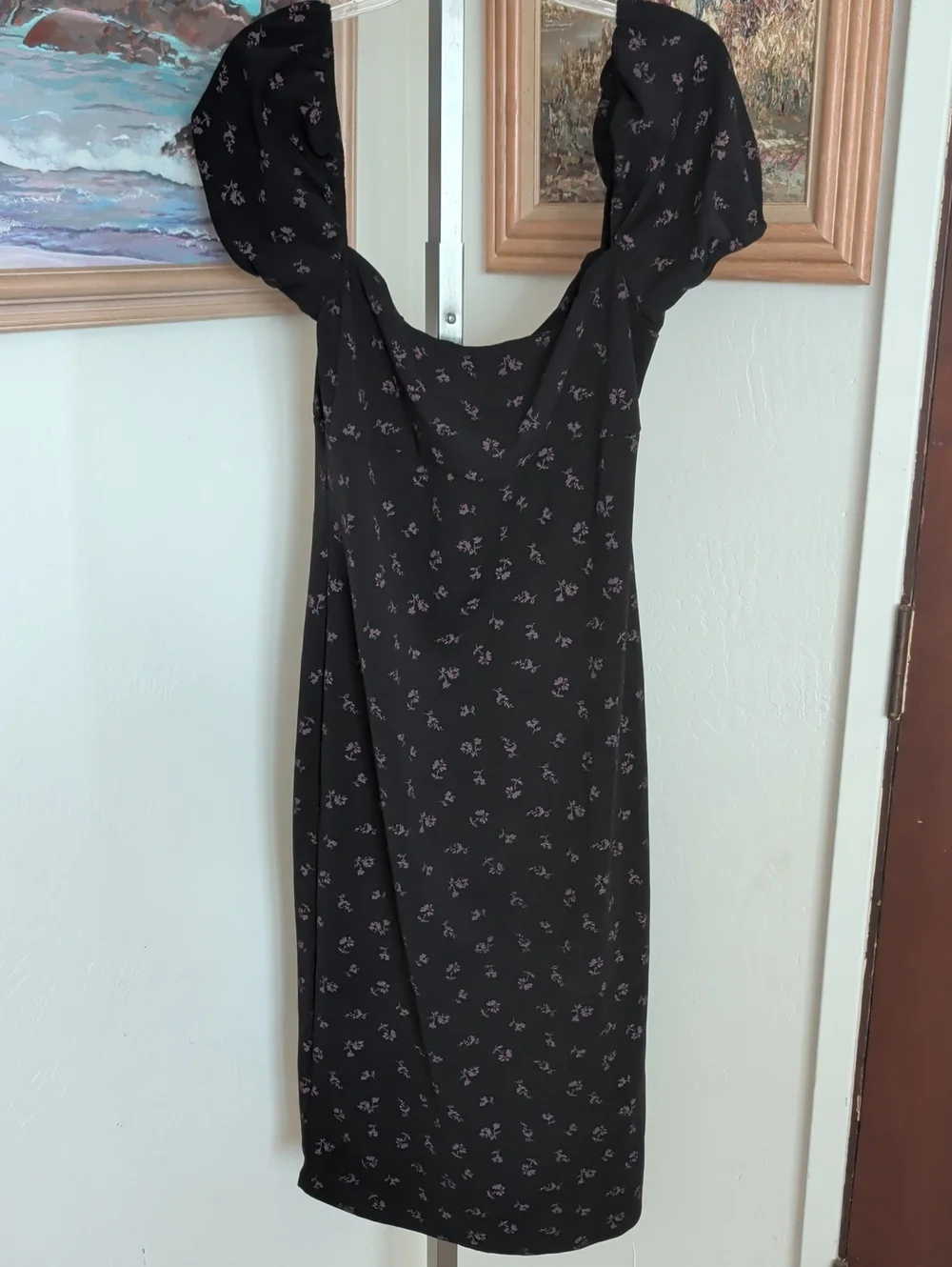 Missguided Black Floral Square-Neck Midi Dress - Picture 4 of 4